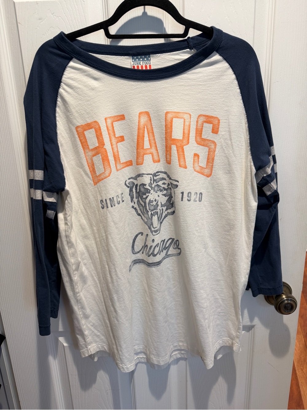 Chicago Bears Raglan 3/4 Sleeve Tee - Navy & White Unisex Size XL